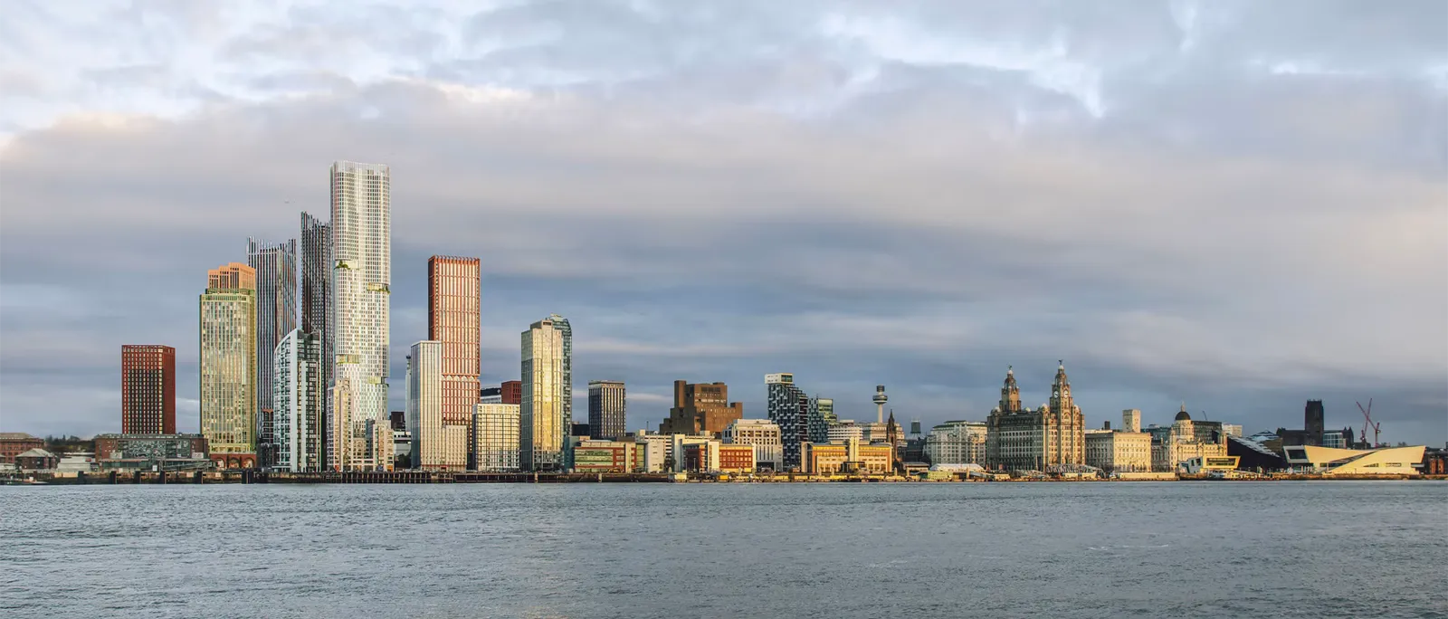 CGI of the Kings Liverpool waterfront development showing proposed towers to the far left of the Three Graces